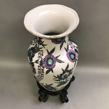 Load image into Gallery viewer, White Floral Vase w/ Blue &amp; Purple Flowers w/ Stand (14&quot;)
