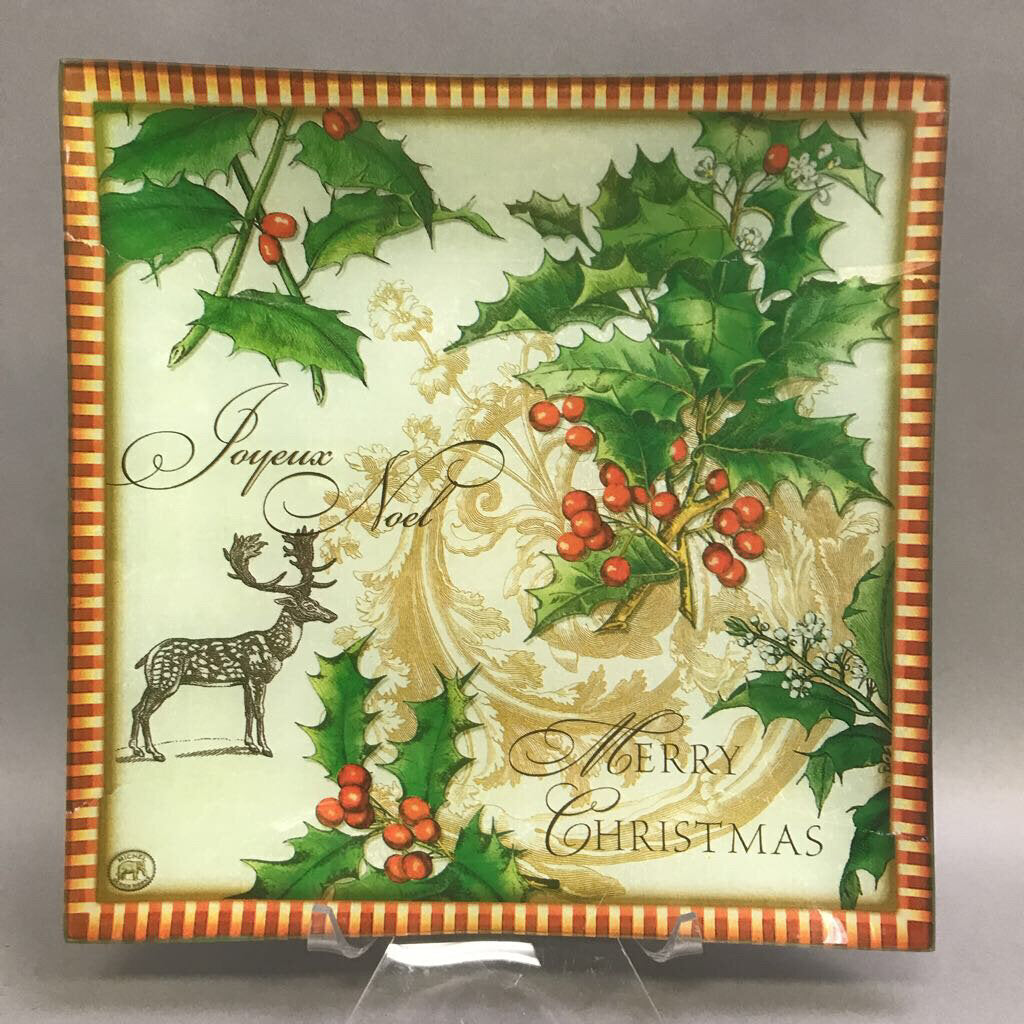 Holly Berry Square Glass Plate (10x10)