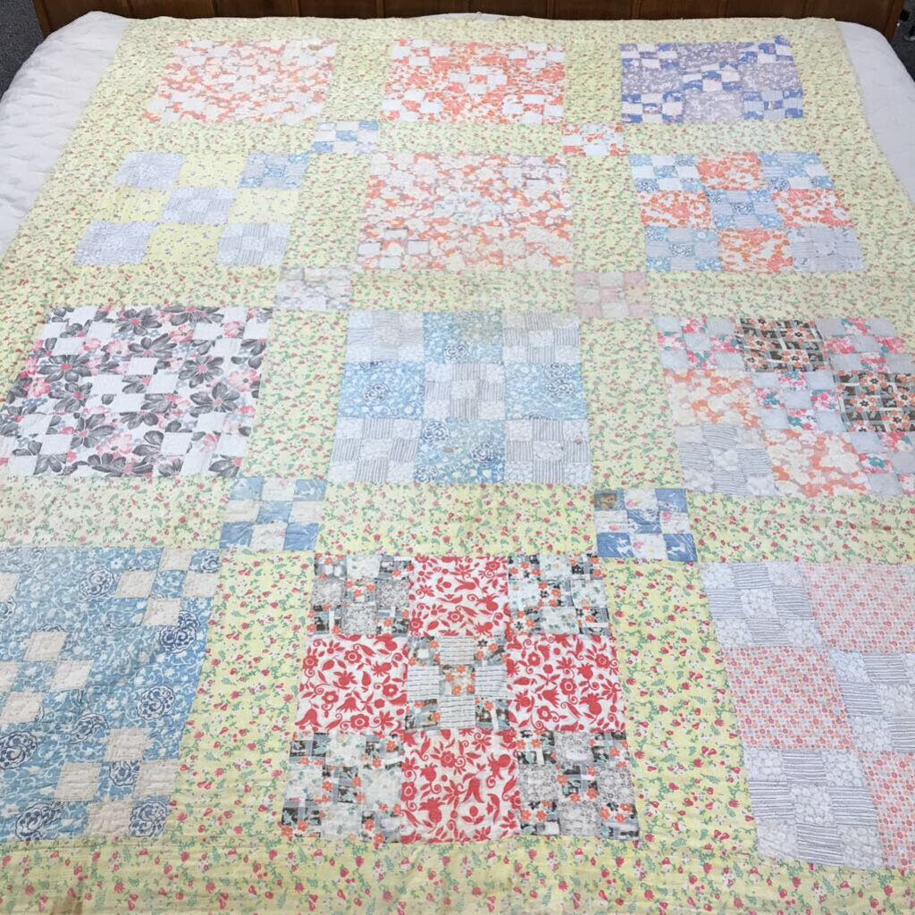 Checkered Quilt - Yellow, Blue, White Pink Pastels (76x62)