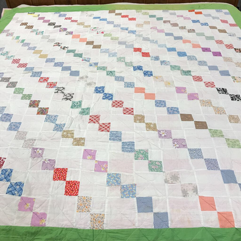 Checkered Quilt - White w/ Multicolor Checkers (~78x80)