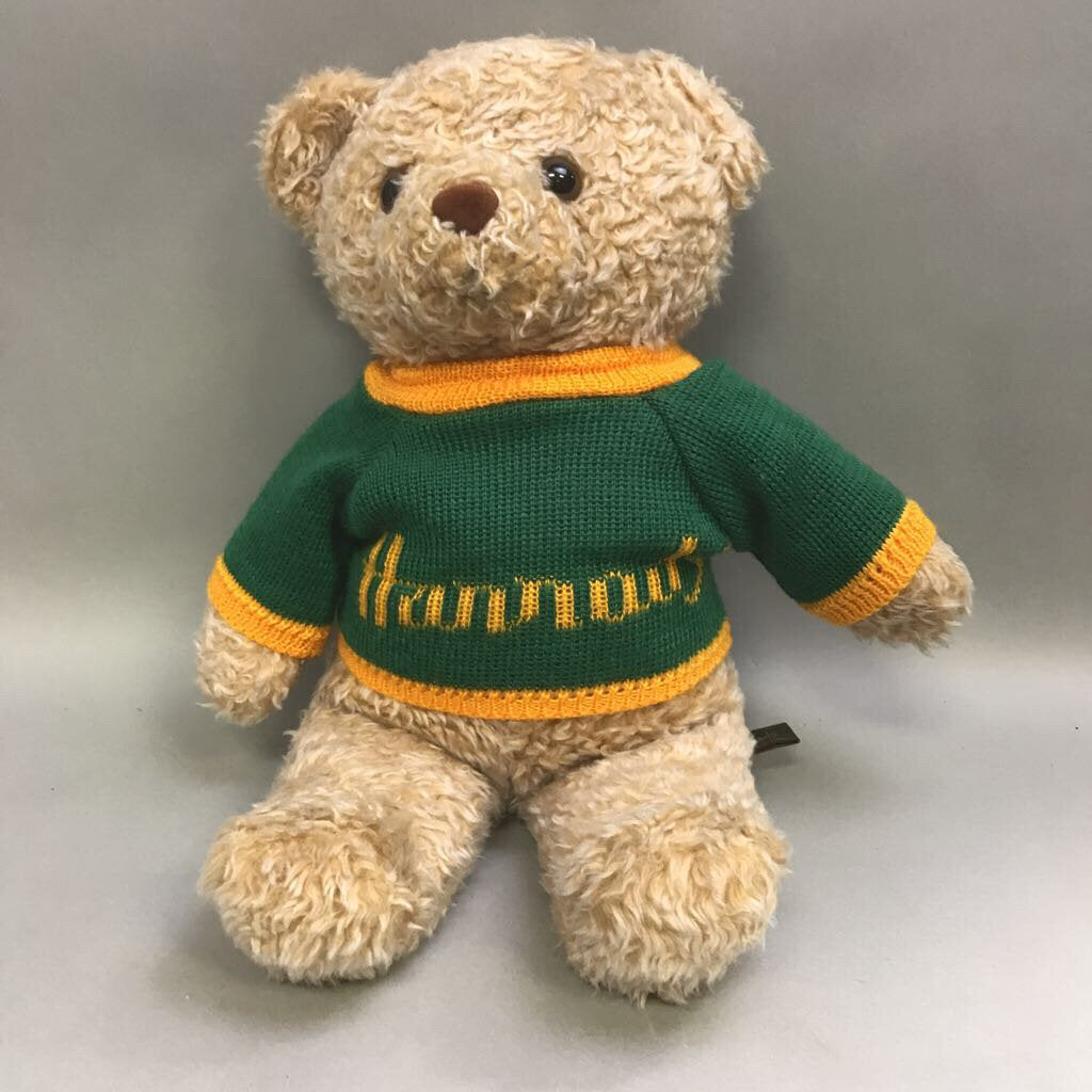Harrods Plush Brown Bear with Green & Yellow Sweater (18