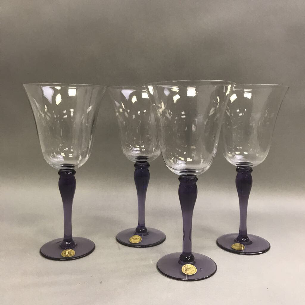 Block Crystal Wine Glasses Stockholm Melody Purple Stem Set Of 4 (9.5