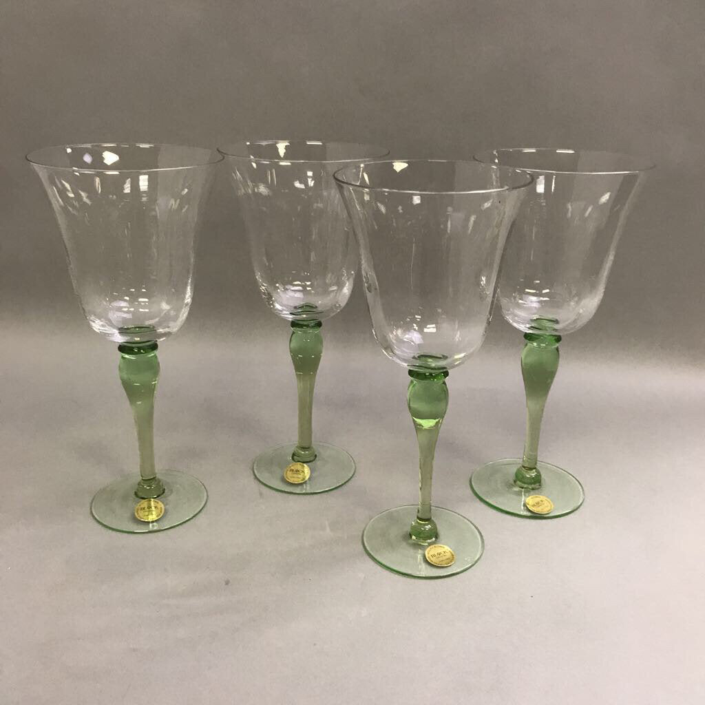 Block Crystal Wine Glasses Stockholm Melody Green Stem Set Of 4 (9.5