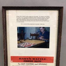 Load image into Gallery viewer, Vintage Framed Advert - Baby&#39;s Rattle Fishing Baits (~205x10)
