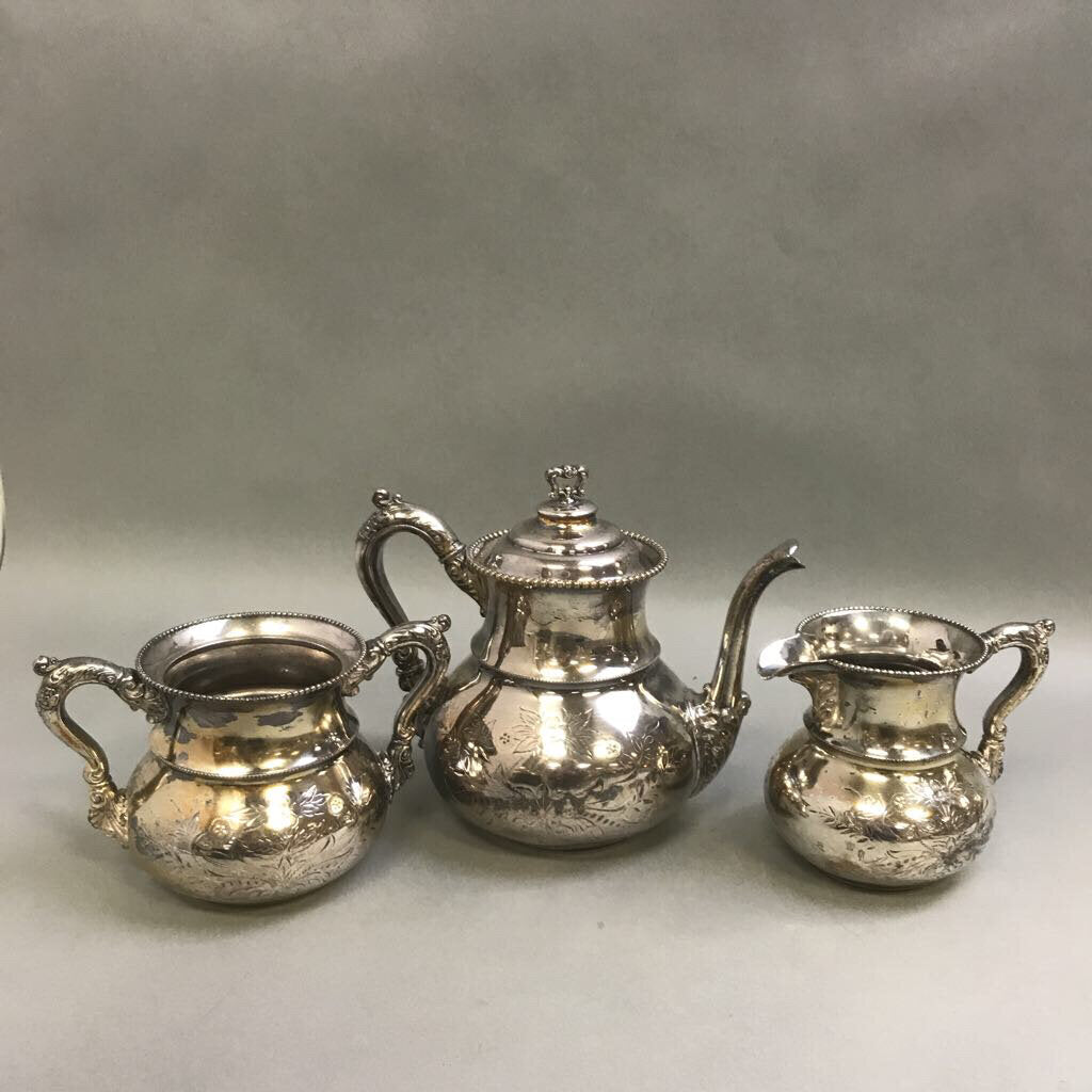 Superior Silver 3-pc Tea Set - Teapot, Cream & Sugar (7.25