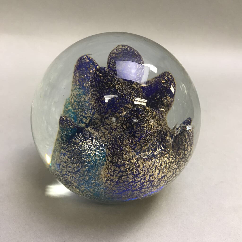 Blue & Gold Glass Art Paperweight (4