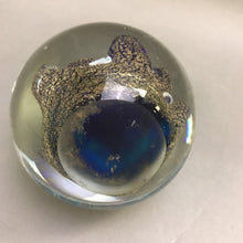 Load image into Gallery viewer, Blue &amp; Gold Glass Art Paperweight (4&quot;)
