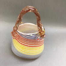 Load image into Gallery viewer, White, Orange, Blue &amp; Yellow Stripped Art Glass Purse Vase (8&quot;)
