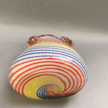 Load image into Gallery viewer, White, Orange, Blue &amp; Yellow Stripped Art Glass Purse Vase (8&quot;)
