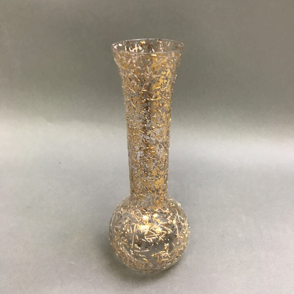 West Virginia Glass Splatter Crackle Gold Bud Vase (6