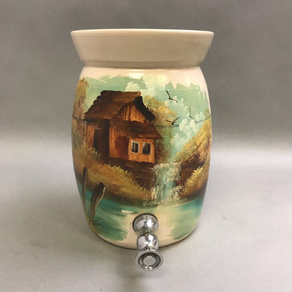 Pottery 2 Gallon Hand Painted Spouted Dispenser Artist Signed 1987