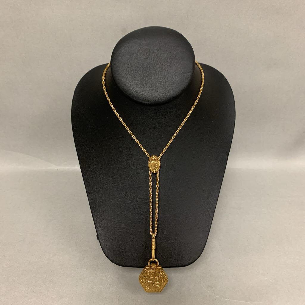 Vintage Goldette Locket on Watch Chain Style Necklace (32