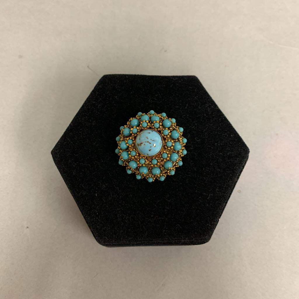 Vintage West German Faux Turquoise Domed Brooch Pin (1.5
