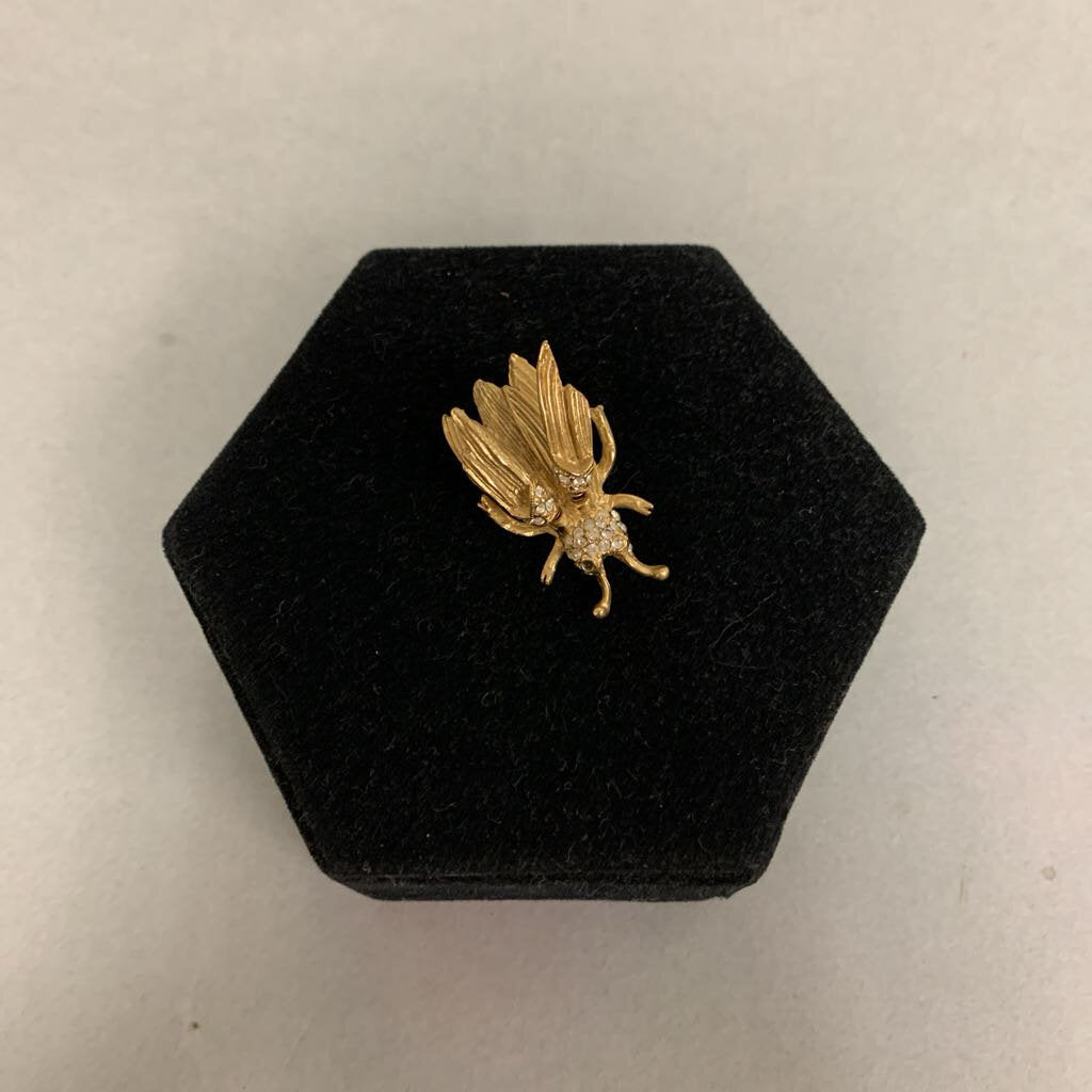 Vintage Jeanne Goldtone Rhinestone Bobble Wing Moth Brooch Pin As-Is (1.5