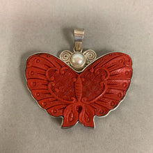 Load image into Gallery viewer, Sajen Sterling Cinnabar Pearl Accent Butterfly Pendant (2.25&quot;)
