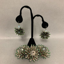 Load image into Gallery viewer, Vera Wang Silver Torpedo Crystal Flower Statement Bracelet &amp; Earrings Set
