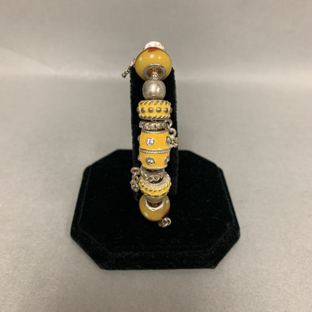 Pandora Silver Yellow Enamel Charm Bracelet (8