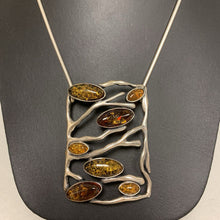 Load image into Gallery viewer, Sterling Baltic &amp; Green Amber Art Necklace (18&quot;)
