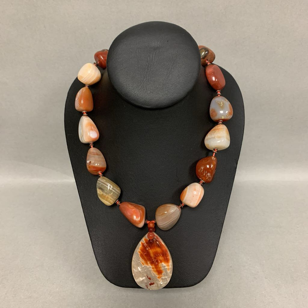 Peyote Bird Abalone Pendant on Carnelian Beaded Necklace (20