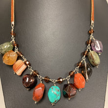 Load image into Gallery viewer, Boho Multi-Gemstone Crystal Beaded Bib Suede Necklace (19&quot;)
