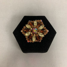 Load image into Gallery viewer, Vintage Gold Amber Aurora Borealis Rhinestone Brooch Pin (2")

