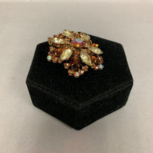 Load image into Gallery viewer, Vintage Gold Amber Aurora Borealis Rhinestone Brooch Pin (2")
