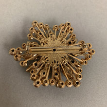 Load image into Gallery viewer, Vintage Gold Amber Aurora Borealis Rhinestone Brooch Pin (2")
