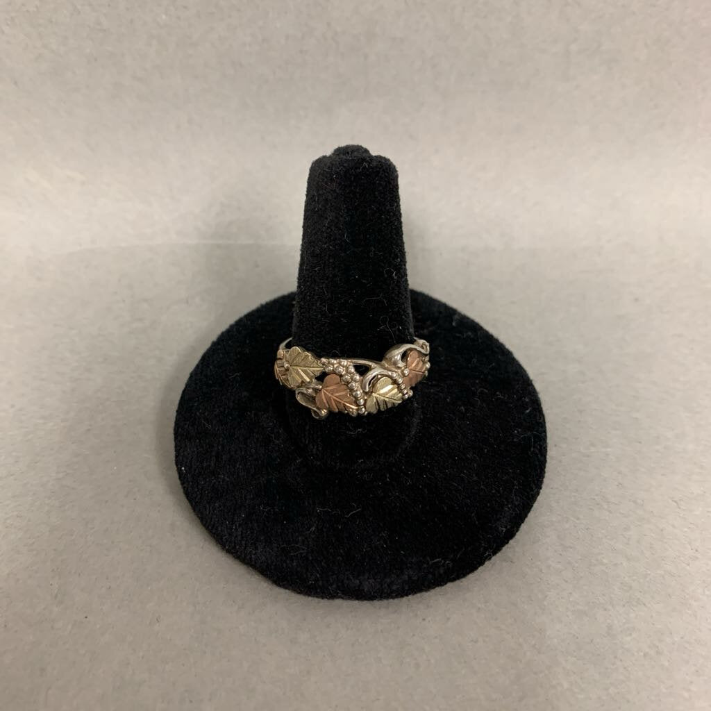 12K Black Hills Gold Sterling Ring sz 8 (3.2g)