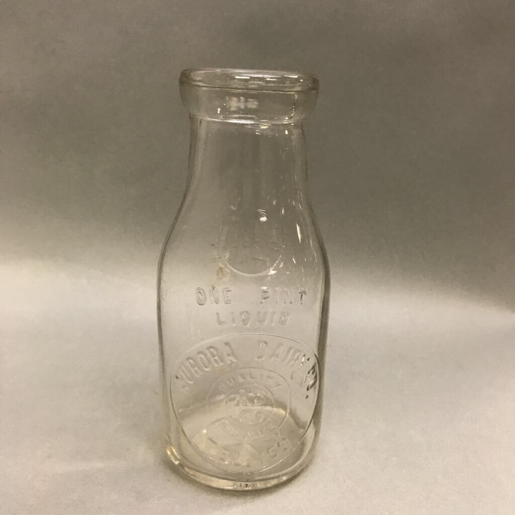 Antique Aurora Dairy Co. One Pint Milk Bottle Tel. 159