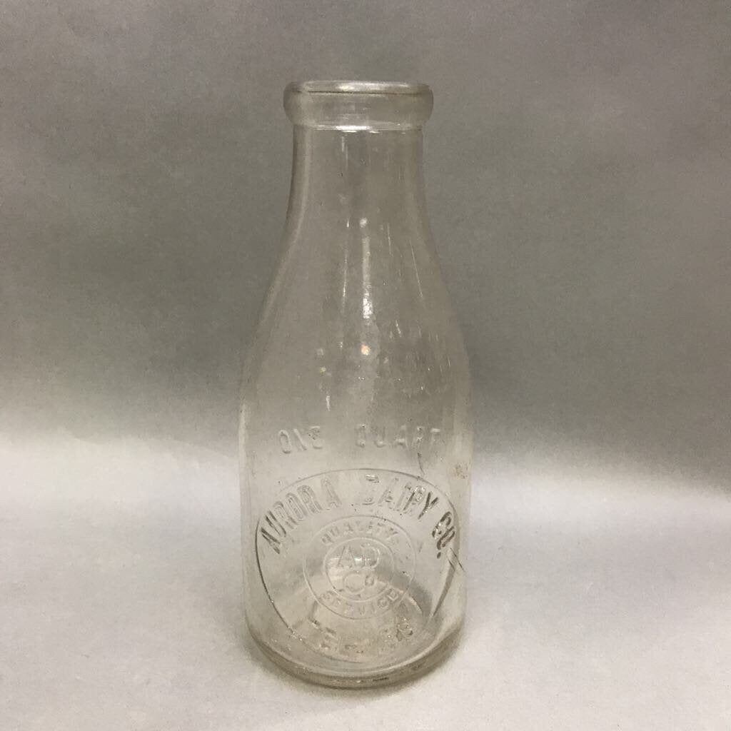 Antique Aurora Dairy Co. One Quart Milk Bottle Tel. 159
