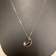 Load image into Gallery viewer, 14K White Gold Sapphire Diamond Moon Pendant on 18&quot; Chain (2.6g)
