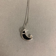 Load image into Gallery viewer, 14K White Gold Sapphire Diamond Moon Pendant on 18&quot; Chain (2.6g)
