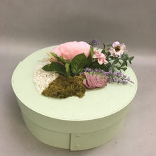 Load image into Gallery viewer, Green Painted Wood Hatbox with Foliage
