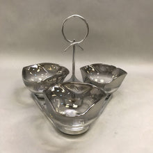 Load image into Gallery viewer, MCM Chrome Caddy With 3 Silver Fade Glass Bowls Serving
