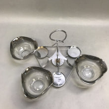 Load image into Gallery viewer, MCM Chrome Caddy With 3 Silver Fade Glass Bowls Serving
