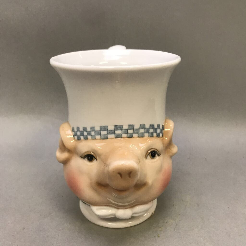 Jam Bon Porcelain Chef Pig Pedestal 16 oz Coffee Mug Dept 56 (2 Available)