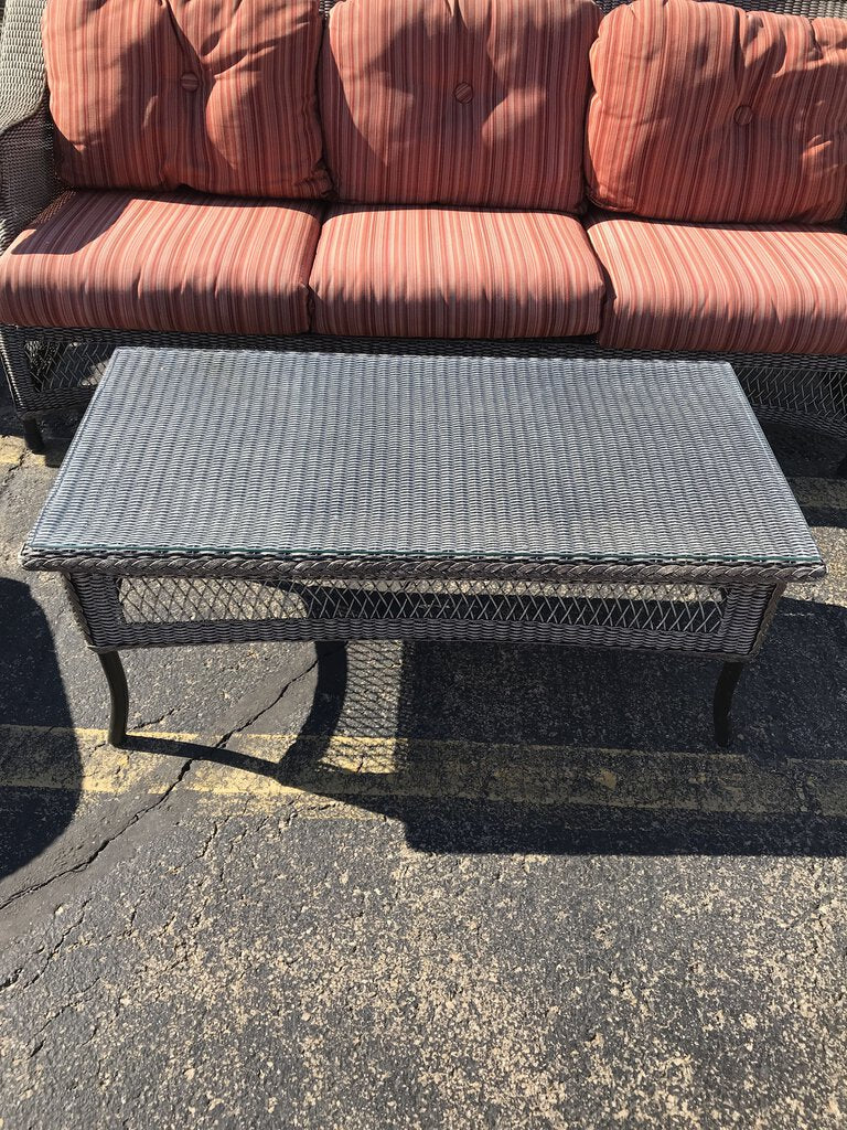 Lloyd Flanders Wicker Coffee Table Glass Top (18x42x21)