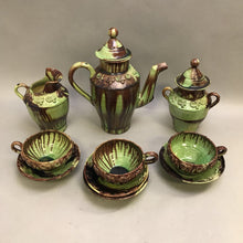 Load image into Gallery viewer, Mexican Green Drip Pottery 10pc Tea Set (As-Is) (10&quot;)
