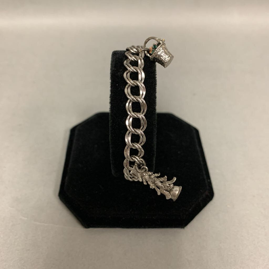 Vintage Wells Silver Filled Charm Bracelet w/ 2 Charms (7