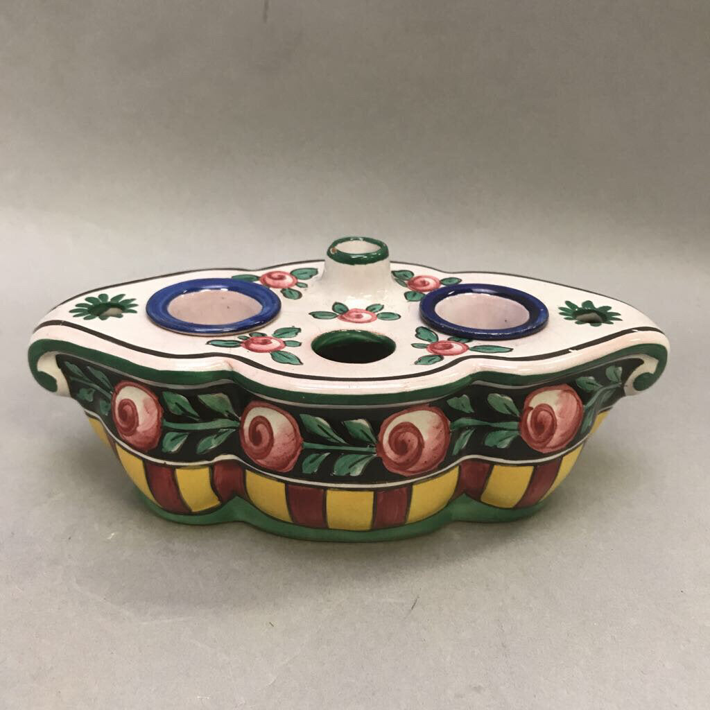 Antique Aladin France Double Inkwell Porcelain (2x7)