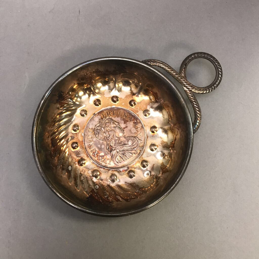 Vintage Silverplate Wine Tasting Cup w/ Silver Louis XIV Coin (4.5x3.5)