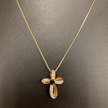 Load image into Gallery viewer, Ross Simons Sterling Gold Plated Sapphire Cross Pendant on 18&quot; Chain
