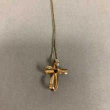 Load image into Gallery viewer, Ross Simons Sterling Gold Plated Sapphire Cross Pendant on 18&quot; Chain
