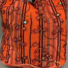 Load image into Gallery viewer, Orange Striped Sequined Sari Shoulder Bag Purse (11x11x4&quot;)
