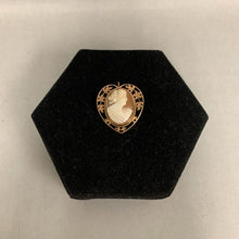 Load image into Gallery viewer, 10K Gold Vintage Carved Shell Cameo 1.25&quot; Heart Pin w/ Pendant Loop (4.5g)
