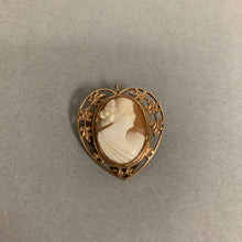 Load image into Gallery viewer, 10K Gold Vintage Carved Shell Cameo 1.25&quot; Heart Pin w/ Pendant Loop (4.5g)
