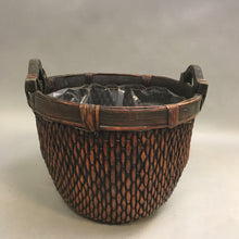 Load image into Gallery viewer, Vintage Weaved Straw &amp; Wood Wicker Basket with Handles (9&quot;)
