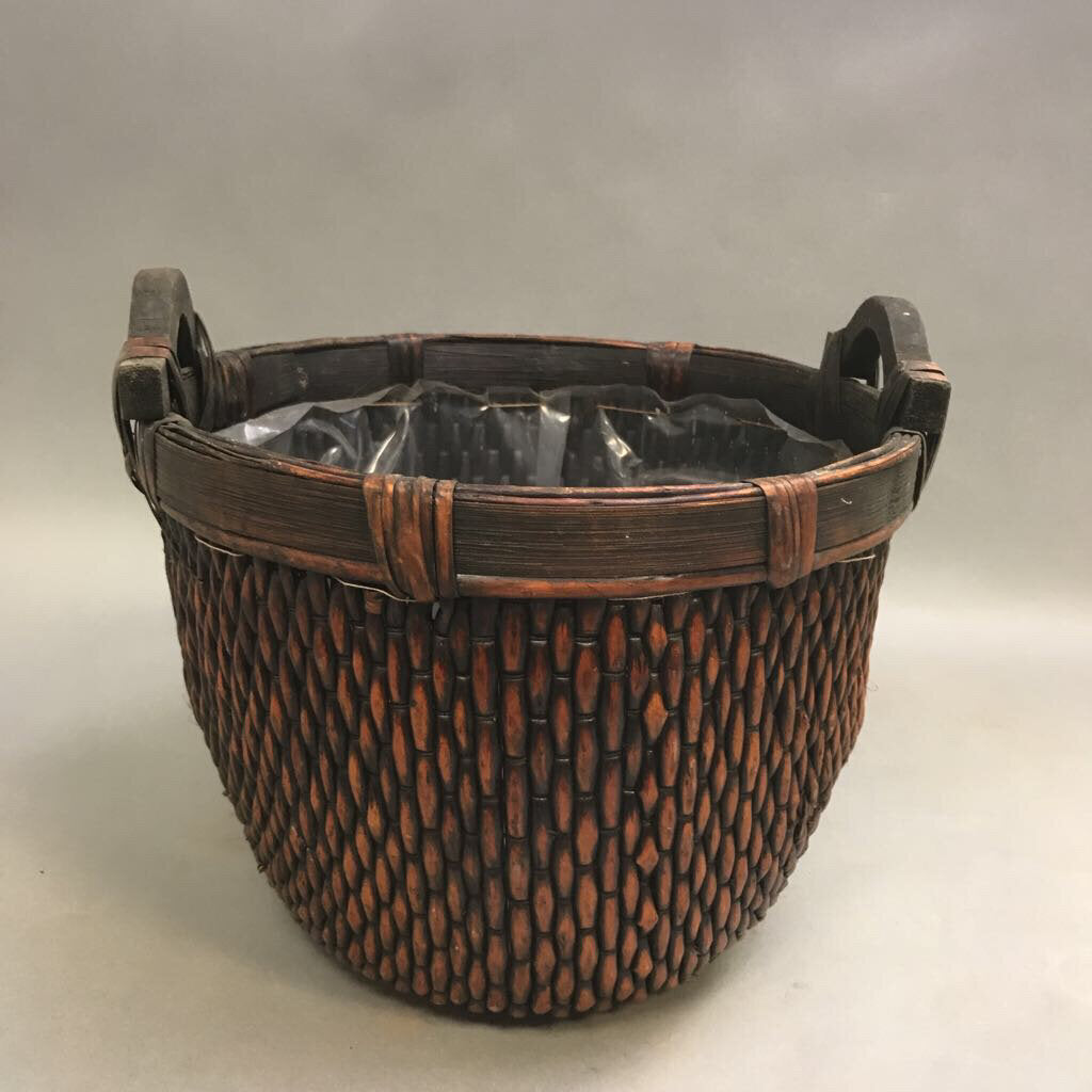 Vintage Weaved Straw & Wood Wicker Basket with Handles (9