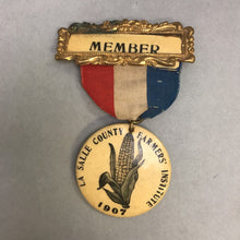 Load image into Gallery viewer, Antique Member La Salle County Farmer&#39;s Ins. 1907 Pin Ribbon (4&quot;)
