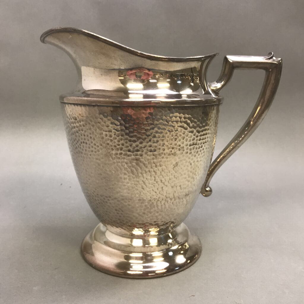 Silverplate Over Nickel Large Hammered Water Pitcher (8